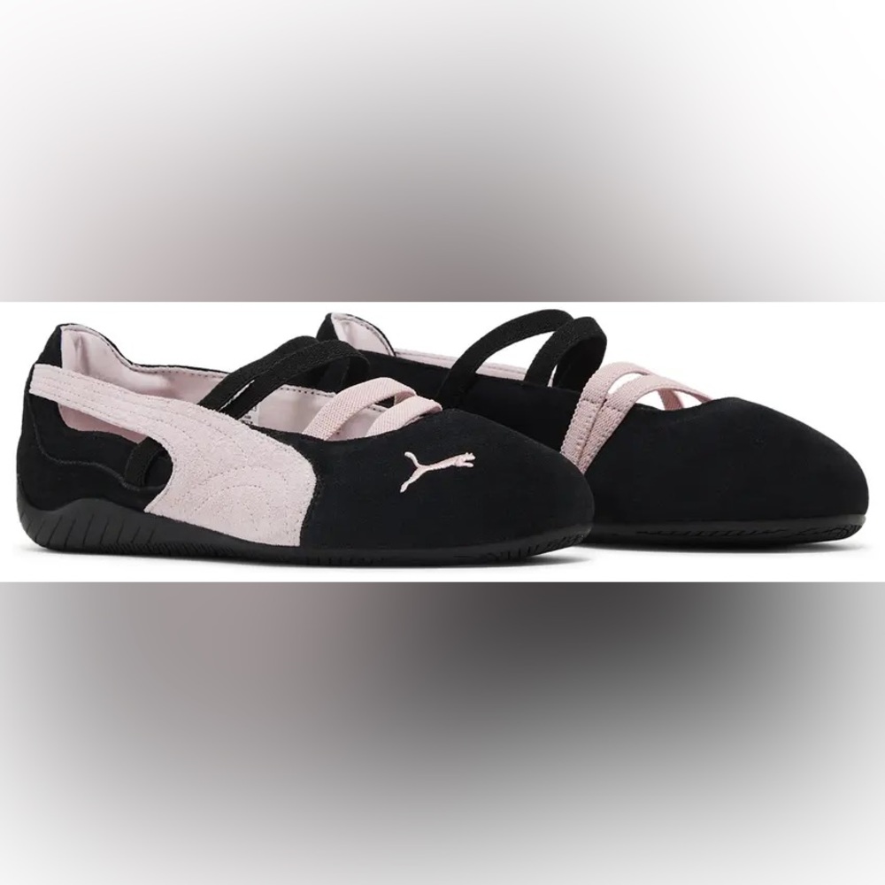 Puma Black and Pink Flats with Suede Panels